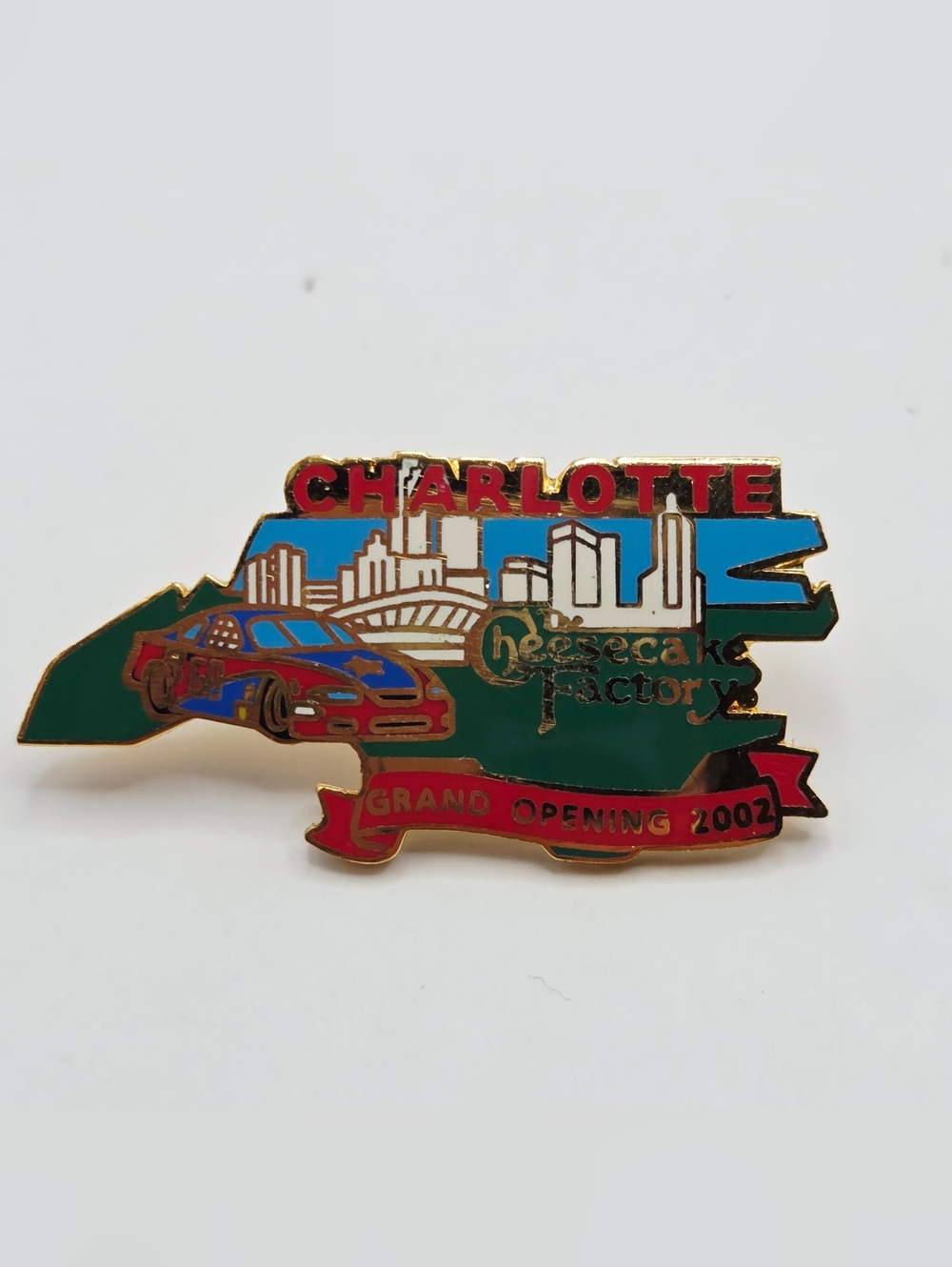 CHEESECAKE FACTORY PIN CHARLOTTE NC OPENING STAFF NASCAR RACE CAR CITY SCAPE